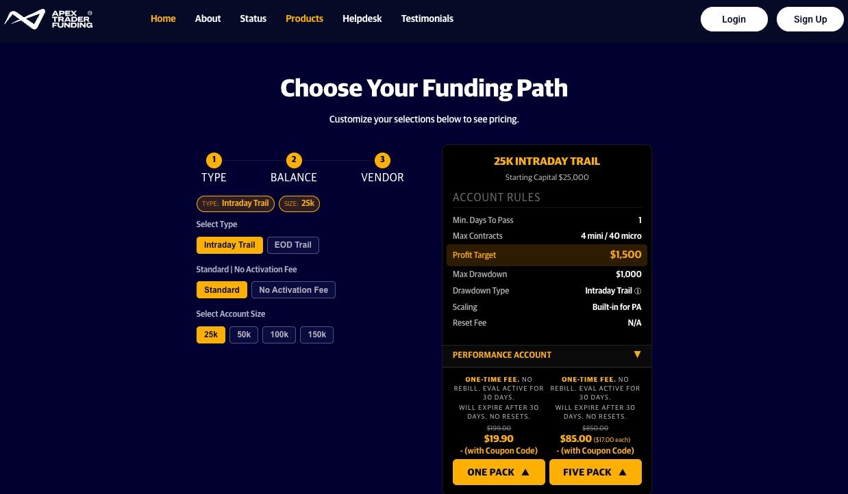 Les différents challenges chez Apex Trader Funding