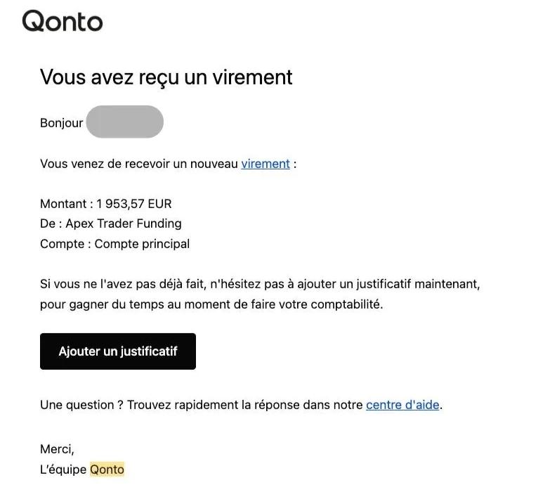 Apex Trader Funding Preuve de payout.