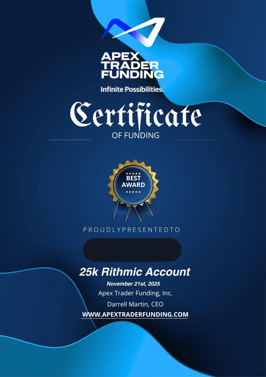 Apex Trader Funding Certificat de réussite.