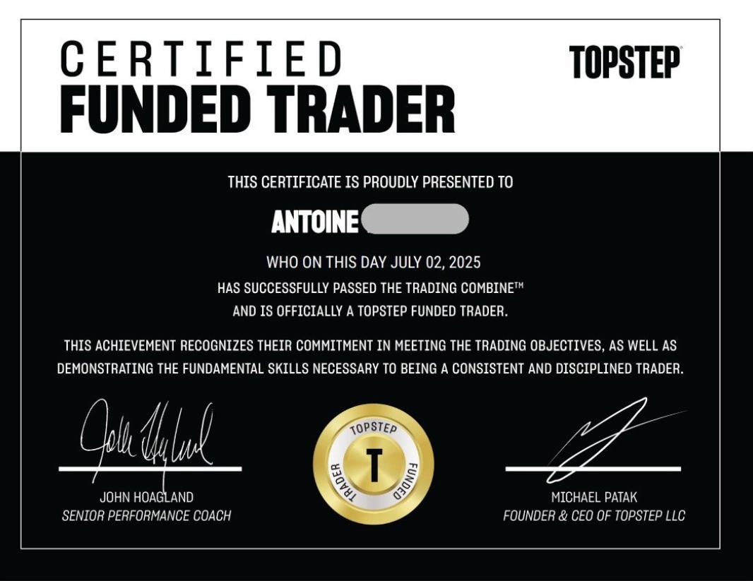 Diplôme de prop firm d'un élève