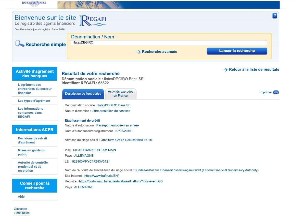 Exemple de DEGIRO sur Regafi.