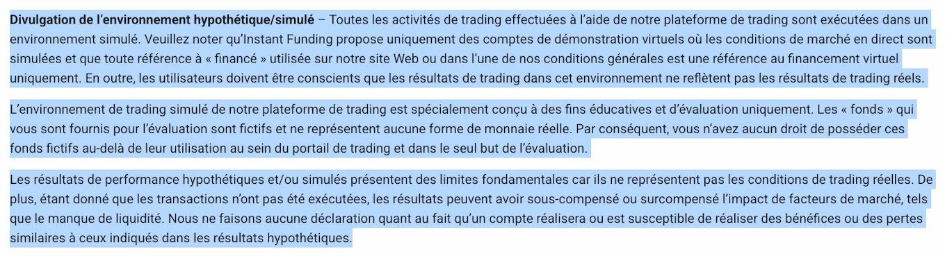 Clauses de la prop firm InstantFunding