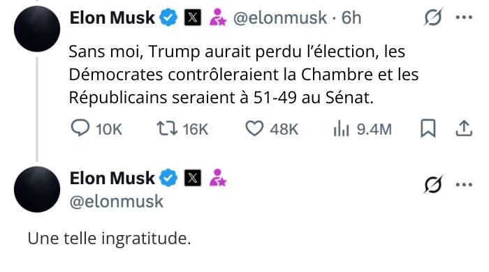 Elon Musk rappelle qu'il a soutenu Trump pendant sa campagne
