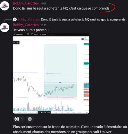 Screenshot d'un trade pris par moi-même