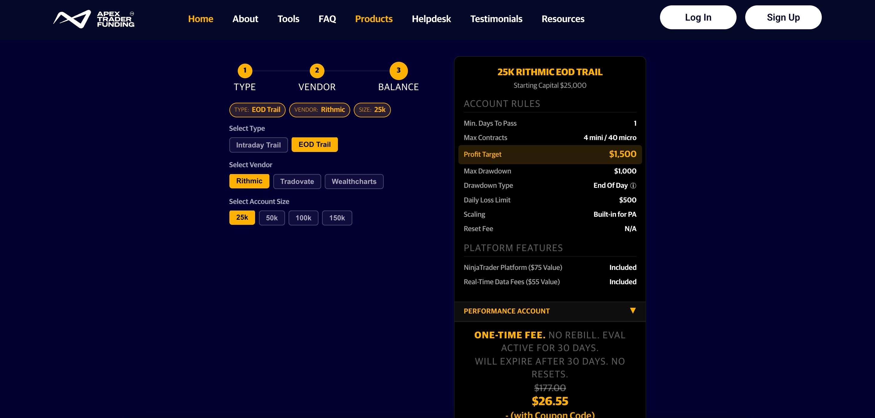 Changements de prix des comptes chez Apex Trader Funding