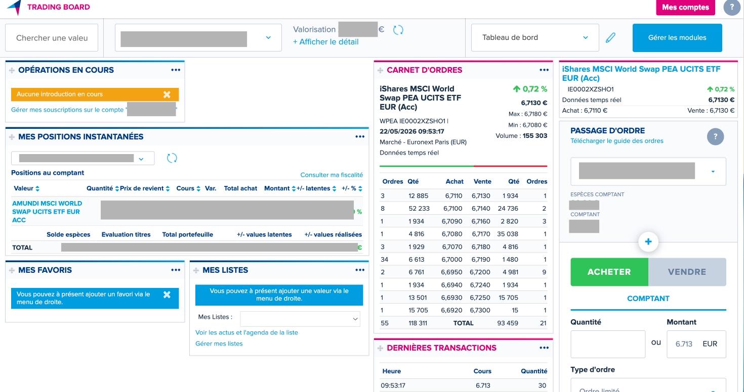Trading Board Boursobank