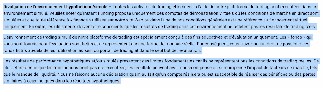 Clauses de la prop firm InstantFunding